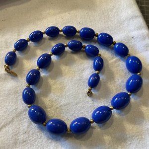 Beautiful in Blue and Gold tone Graduating Beaded Necklace (Monet)